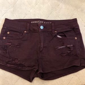 American Eagle Maroon Distressed Jean Short